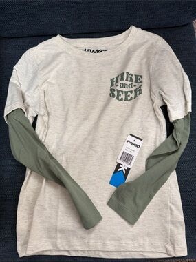 Tony Hawk Heather Cream Tee with Green long sleeve size S (8)